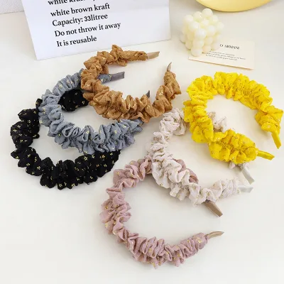Korean Fashion Head Hoop Pure Color Chiffon Crease and Bronzing Print Headdress Ladies' Headband