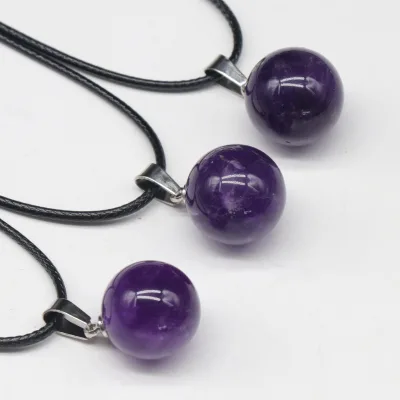 DIY Cute Gemstone With Crystal Gem Amethyst Round Bead Pendant Charm Healing Crystal Gift