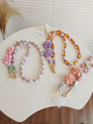 Smile Face Colorful 120CM Flower Keychain Handmade Woven Long Keychain Wrist Strap Cell Phone Case Braided Rope With Gasket