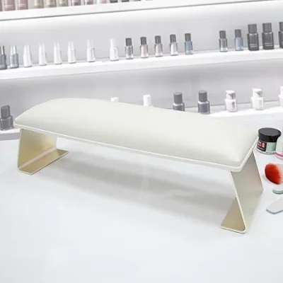 Professional White Hand Rest Cushion for Nail Technicians with Aluminium Alloy Legs for Manicure Studio Wrist Arm Support