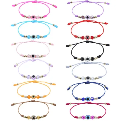 Alloy Religious Devil's Eye Crystal Beaded Boys and Girls Lucky String Adjustable Braided Wedding Gift Bracelet