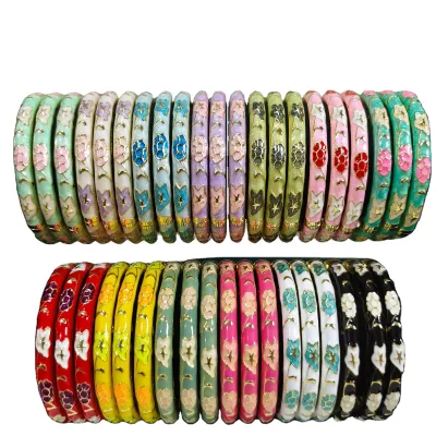 0.6 Thin Lotus Five-pointed Star Adult Fresh and Sweet Color Oil Dripping Enamel Bracelet for Women Retro Palace Extension