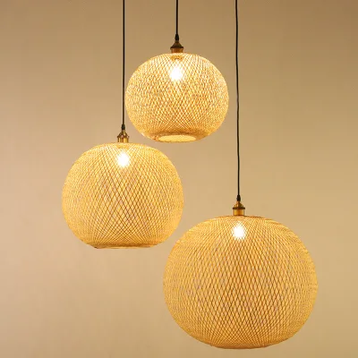 Bamboo Woven Round Spherical Chandelier E27 Base Bamboo Pendant Light