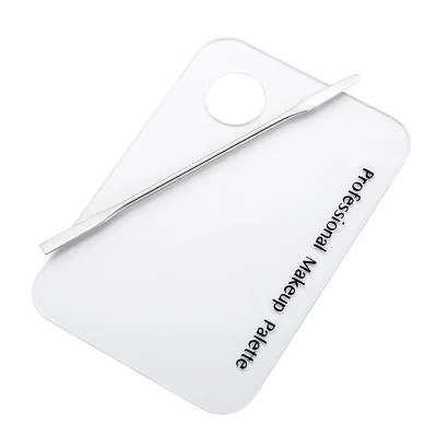 Transparent Acrylic Painting Makeup Mixing Nail Polish Gel Palette with Stainless Steel Metal Spatula Artist Tool with Hole