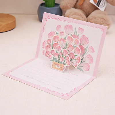 Three-Dimensional Floral Bouquet Card Creative Paper Postcard for Father's Day Valentine's Day Mother's Day Parties