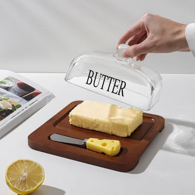 Hot Selling Butter Box with Glass Cover and Knife Cheese Butter Cheese Cake Dessert Display Rack Wholesale
