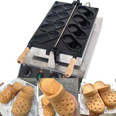 Dual Temperature Control Small Portable Waffle Making Machine for Street Vending Non Stick Steel Shoe Shaped Waffle Baker