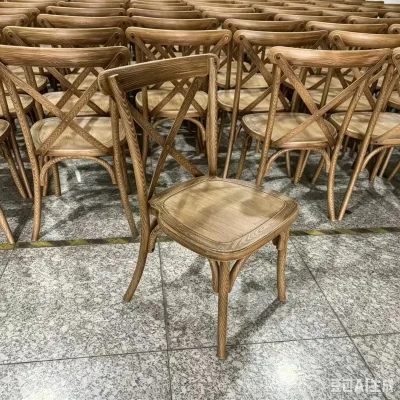 High Quality Hotel Knocked Down Brown Wood Grain Plastic Resin Cross Back Chair