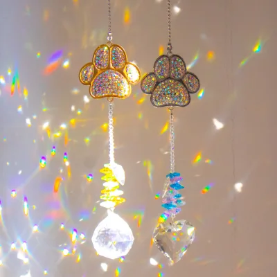 Paw Pet Memorial K9 Glass Crystal Suncatcher Prism Wind Chimes Outdoor Wall Decor Dog Memorial Gifts