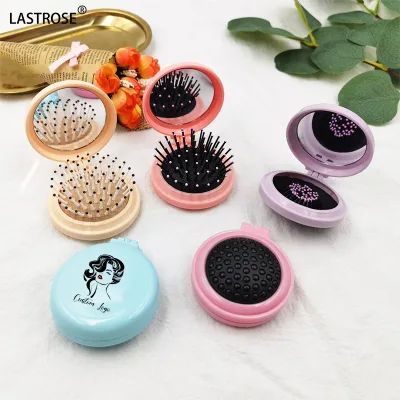 Round Portable Folding Mini Hair Comb With Mirror Cute Head Massage Airbag Hair Comb Air Cushion Comb for Women