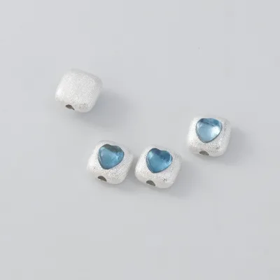 S925 Sterling Silver Electroplated Brushed 7mm Spacer Bead Precision Inlaid with Sea Blue Loose Bead Accessories
