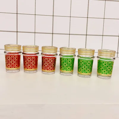 Country-Style New Bamboo Moroccan Glass Decal Colorful Middle Eastern Arabian Tea Cup Moroccan Tea Glass