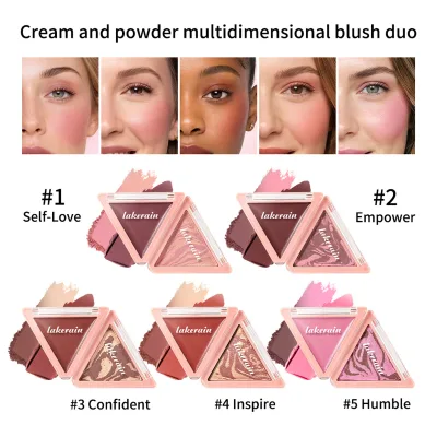 Lakerain Triangular Blush Palette Dual-tone Matte Rouge Blush Powder Compact 2 in 1 Wholesale Skin Tone Natural 3D