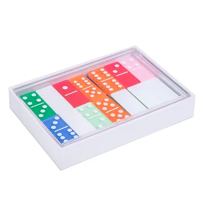 Colorful Deminoes Acrylic Game Set 28 Pcs Sublimation Acrylic Dominoes Game Set With Box