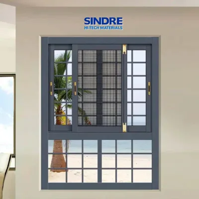 High Security Aluminum French Design Double Glazed Sliding windows and Doors with Grills for House and Villa
