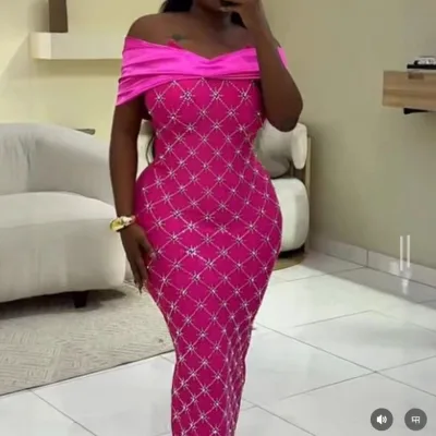 High Quality New European American-style Luxurious Crystal Off-shoulder Cashmere Bodycon Floor-length Gown Celebrity-style Dress