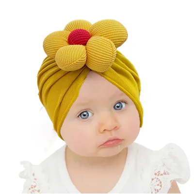 2026 Baby Cotton Sun Hat Soft Infant Pullover Cap Flower Decor Headband Kids Hair Accessories Set Girls European-American Style