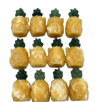 Decorative natural crystal house semi-precious stone carved yellow pineapple carving for gifts
