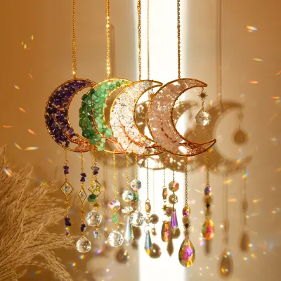 2025 Modern 10cm Handwoven Spring Tree of Life Pendant Star Moon Wind Sun Catcher Crystal Garden Decor