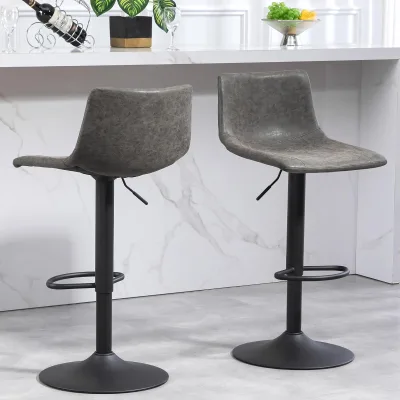 Sillas De Para Cocina Pu Leather Bar Stool Taburetes Sillas De Bar Retro Adjustable Gray-Oli Leather High Bar Stools