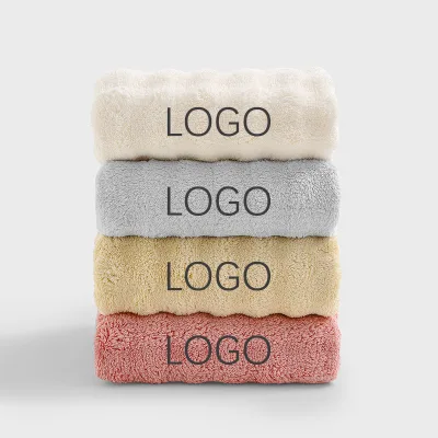 2025 Customizable Logo Quick-Dry Dobby Bordered Microfiber Plush Towel Striped Cotton Bath Washcloths for Home Use