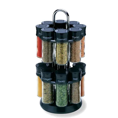 Kitchen 2 Tier Revolving Stainless Steel Spice Rack Organizer Glass Seasoning Jar for Cabinet Countertop