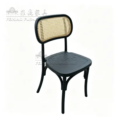 New design black plastic rattan back stackable knocked down event dining chair