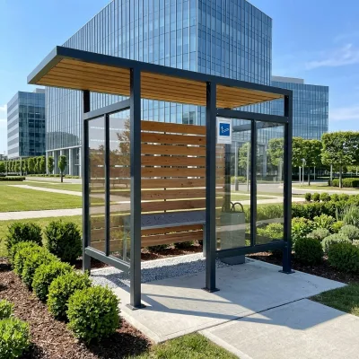 Modern Metal Framework Public Outdoor Smoking Shelter