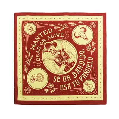 OEM Wholesale Manufacture Skull Skeleton Print Cotton Bandanas Custom Logo Print Neckscarf Handkerchief Head Decoration Outfits