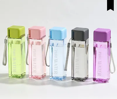 HECION Large Capacity, Creative, Minimalist Square Sports Water Bottle Scratch-Resistant, Leak-Proof, Transparent Plastic Cup