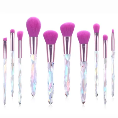 10pcs Diamond Crystal Purple Laser logo Beauty Needs Travel Makeup Brush Set Custom Own Brand Makeup Brushes Set