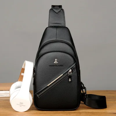 China Elderly New-Style Genuine Leather Mens Chest Bag First-Layer Cowhide Casual Business Crossbody Shoulder Bag