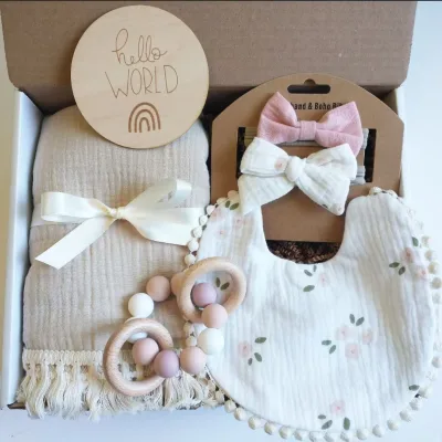 2024 New Arrivals Customized Baby Print Muslin Blanket Gift Set Newborn Shower Receiving Muslin Baby Shoes Set