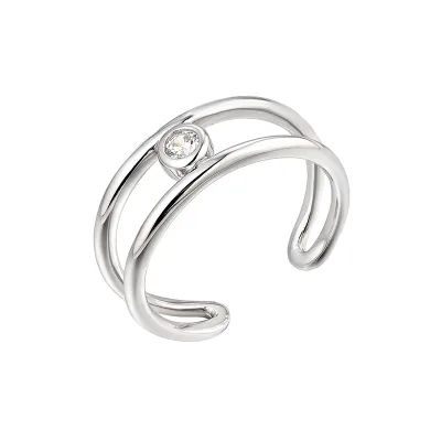 925 Sterling Silver Toe Ring with Geometrical Line Chunky Hollow Out Twisted Opening White Zircon Diamond Stone for Wedding Gift