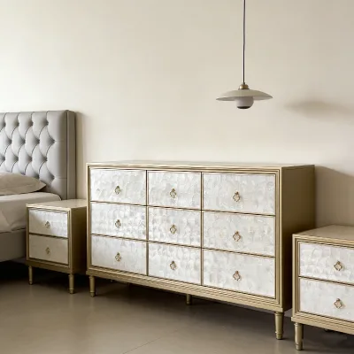 Custom Luxury European & American Dressers Mother-of-Pearl Inlay Sideboard & Solid Wood Vanity for Bedroom Decor