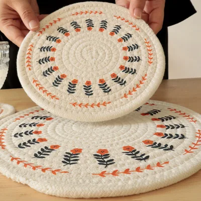 Luxury Cotton Printed Woven Place Mats Dining Table Mat Nordic Cotton Placemats and Bowl Coasters