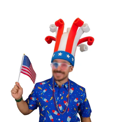 July 4th Parade Party Foam Hat Independence Day Flag Print Promotional Gift Hats Red White Blue Head Wear Fun Top Caps