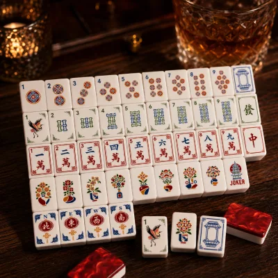 Ruby 2-Layer Acrylic American Mahjong Set, 160 Pcs Carved Luxury Portable Travel Mahjong Tiles