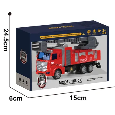 Hot Sale Metal Short Head Fire Ladder Truck Pull Back Die-cast Alloy Toy Cars Metal Vehicle Toys for Kids