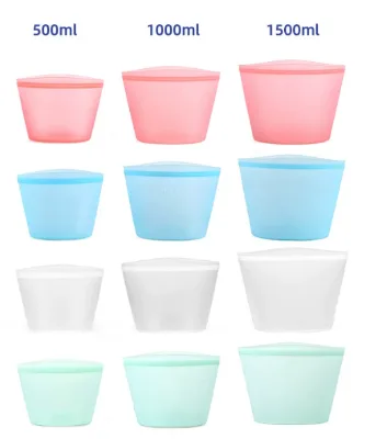 Reusable Food Grade Silicone LFGB Certified Multi-functional Foldable Leakproof Storage Bag for Food Storage and Packing