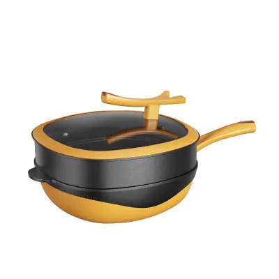 High Quality Eco-Friendly Durable Non-stick Titanium Alloy Wok Pan with Composite Bottom Glass Lid Gas Induction Ready Oven Safe