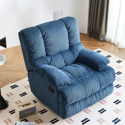 Manual Recliner Sofa One Seat Corduroy Fabric Tufted Blue Padded Armrests Lounge for Living Room Study Bedroom Corner Lehnstuhl