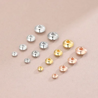3mm 4mm 5mm 6.8mm Solid 925 Sterling Silver 18K Rose Gold Flying Saucer Beads Oblate Spacers Beaded for Jewelry Bracelet Making