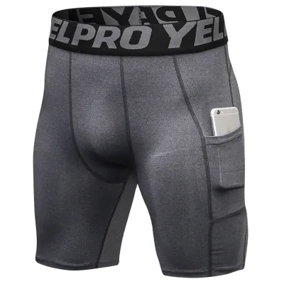 Men Baselayer Underwear Solid Color Elastic Gym Fitness Workout Compression Shorts with Pocket