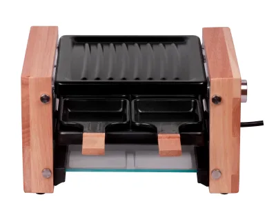 Electric 2-Layer Wooden Raclette Grill Table Grill with Interchangeable Grill Plate for Household Use Electric Power Source
