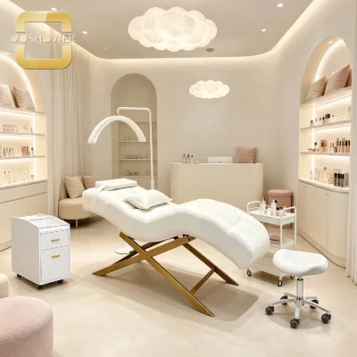 Luxury Curved Lash Bed with Adjustable Inclination and Matching Pillows for Professional Beauty and Lash Studio
