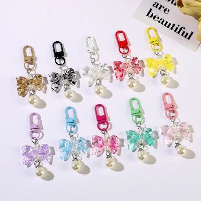 Acrylic Candy-colored Semi-handmade Bow Pearl Pendant Phone Accessory Earphone Bag Charm Gift for Best Friends