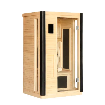 2-Person Natural Wood Color Hemlock Infrared Light Wave Smart Control Sauna Room for Home and Spa Construction, Sweat Reduction