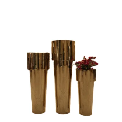 Luxury Golden Stainless Steel Floor Vase with Artistic Design Shiny Finish Rust Resistant for Modern Wedding Decor