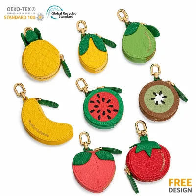Custom Leather Keychain Fruit Shaped Coin Purse Mini Zipper Wallet Gold Clasp Bag Charm Cute Gift Accessory